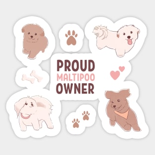 Cute Maltipoo Dog Bone Treat Fluffy Dogs Sticker